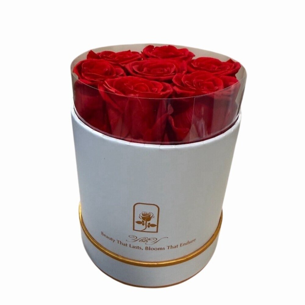 REAL Red Roses Arrangement in White Round Hat Box Romantic All Occasions Decor